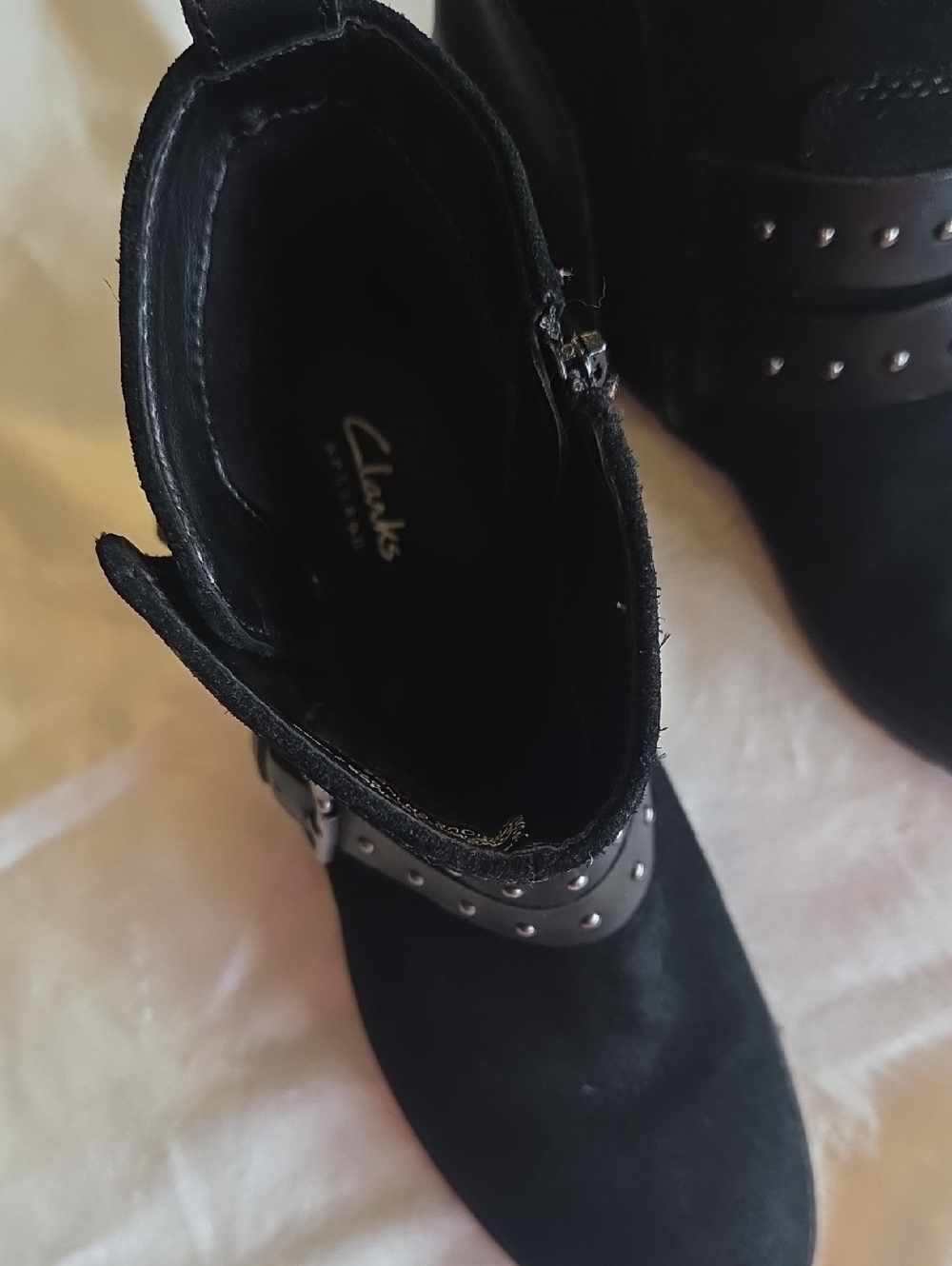 Clarks Black Studded Suede Ankle Booties